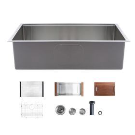 33-inch Kitchen Undermount Single Bowl Sinks, Stainless Steel Drop-In Farmhouse Basin with Ledge & Accessories, Household Dishwasher Sinks for RV