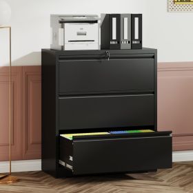3 Drawer Lateral File Cabinet, 35.4 Inch Wide Metal Filing Cabinet, Locking Heavy Duty File Cabinet for Home Office, Anti-Tip Safety Interlock
