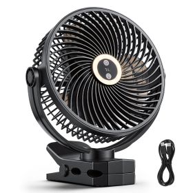 Portable Clip Fan, Rechargeable Clip On Fan with Light, USB Port with 3 Speeds & Circulation Mode, Strong Airflow Sturdy Clamp, Long Runtime for