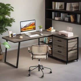 135 Cm Reversible L-Shaped Computer Desk with 3 Drawers And Shelves Home Office Desk Multifunctional Storage Computer Desk