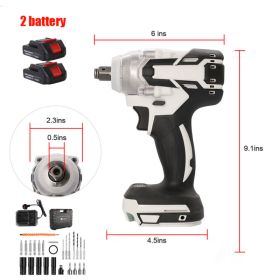 1000Nm 1-2in  Electric Cordless Impact Wrench Drill Gun - 2 Battery Ratchet Driver (Option: Default)