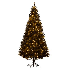 HOMCOM 7.5' Tall Prelit Christmas Tree Douglas Fir Artificial Christmas Tree With Realistic Branches, 500 Warm White LED Lights And 1346 Tips, Bl (Option: BLACK)