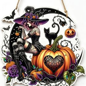 Halloween New Hot Selling Riding Broom Magical Witch Creative Wooden Printing Doors and Windows Garden Hanging Decoration (Color: 16, size: 20*20*0.5)