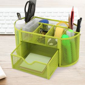 Metal Mesh Pencil Holders Desk Organizer w/9 Compartment Pen Holder Storage (Color: Green)